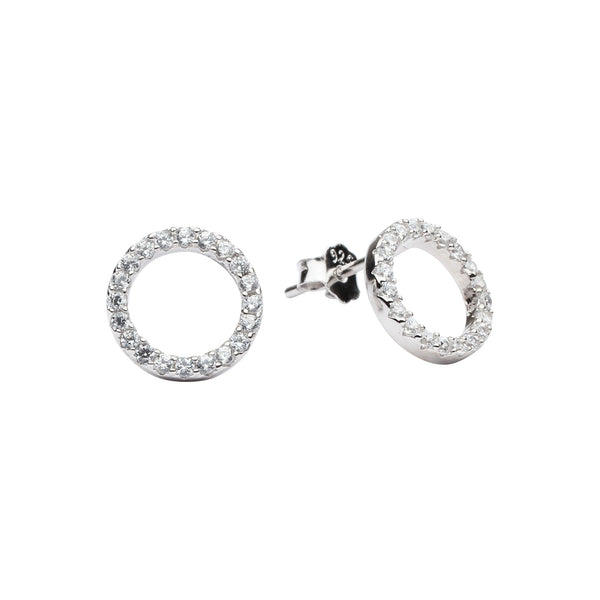 CZ Circle Cutout Studs - Silver - Earrings - Ofina