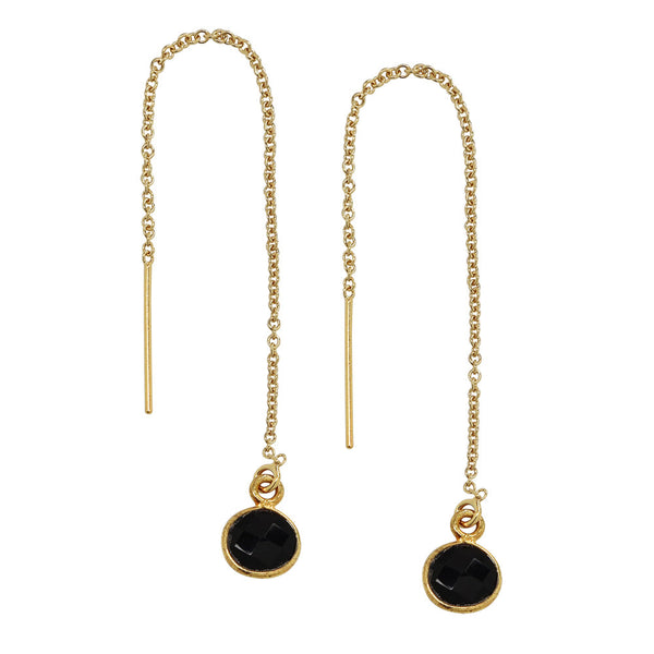 Bezel Stone Ear Threaders (more stones) - Black Onyx / Gold - Earrings - Ofina