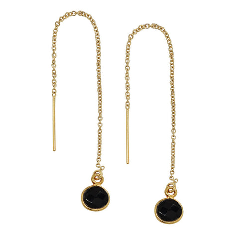 Bezel Stone Ear Threaders (more stones) - Black Onyx / Gold - Earrings - Ofina