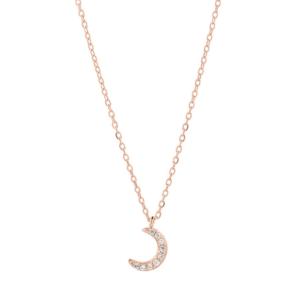 CZ Tiny Half Moon Necklace - Rosegold - Necklaces - Ofina