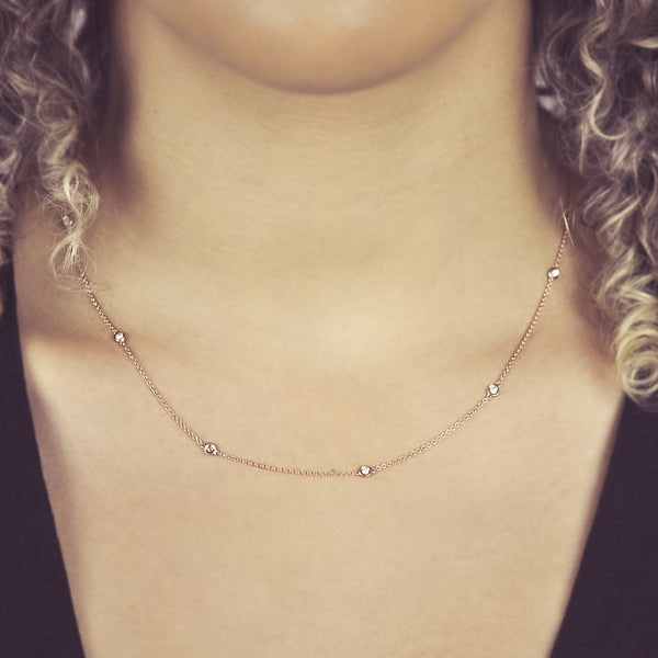 14k Diamond Bezel Chain Necklace - - Necklaces - Ofina
