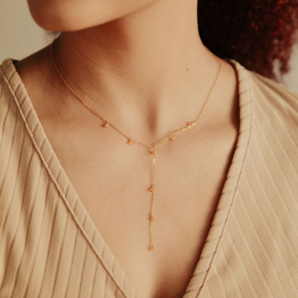 Tiny Carnelian Stone Y-Drop Necklace - - Necklaces - Ofina