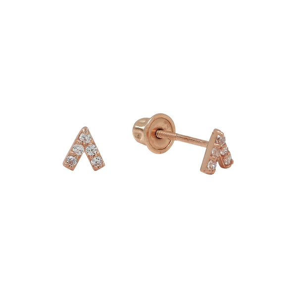10k Solid Gold CZ Chevron Studs - Rose Gold - Earrings - Ofina