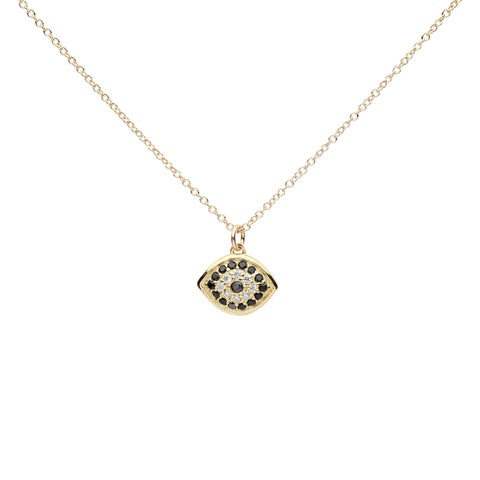 CZ Black Evil Eye Necklace - Gold - Necklaces - Ofina