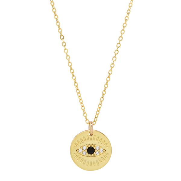 Black CZ Coin Lash Necklace - Gold - Necklaces - Ofina