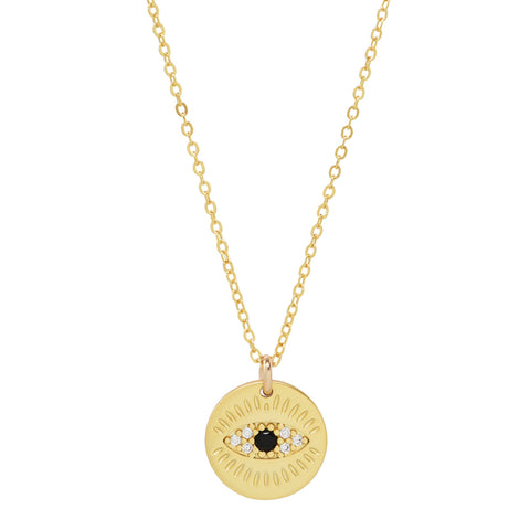 Black CZ Coin Lash Necklace - Gold - Necklaces - Ofina