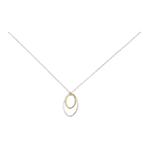 Double Brushed Marquise Necklace - Gold Pendant l Silver Chain - Necklaces - Ofina