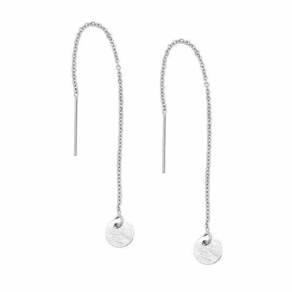Geometric Ear Threaders (more shapes) - Brushed Disc / Silver - Earrings - Ofina