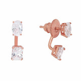 Oval / Square CZ Ear Jacket - Rose Gold - Earrings - Ofina