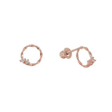 10k Solid Gold CZ Twisted Circle Studs - Rose Gold - Earrings - Ofina