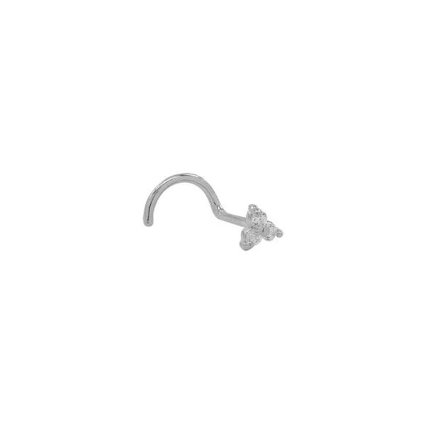 10k Solid Gold Triple CZ Nose Stud - White Gold - Nose - Ofina