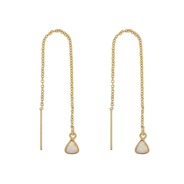 Bezel Stone Ear Threaders (more stones) - Opal- Triangle / Gold - Earrings - Ofina