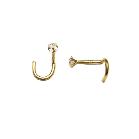 10k Solid Gold 3mm Square CZ Prong Nose Stud - Yellow Gold - Nose - Ofina