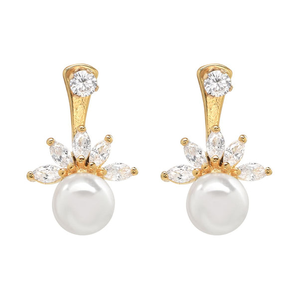 CZ/ Pearl Ear Jacket Earrings - Gold - Earrings - Ofina
