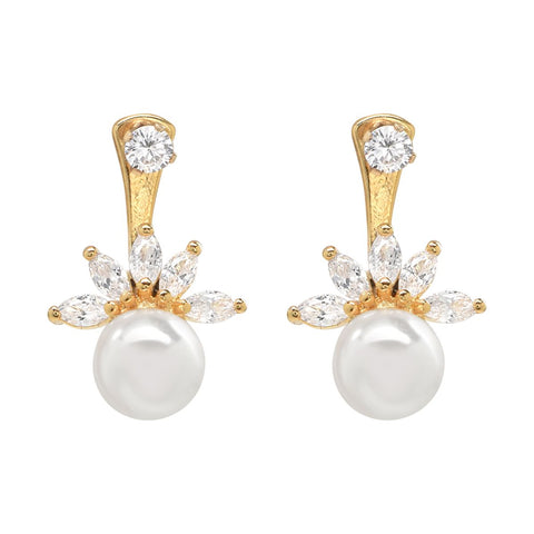 CZ/ Pearl Ear Jacket Earrings - Gold - Earrings - Ofina