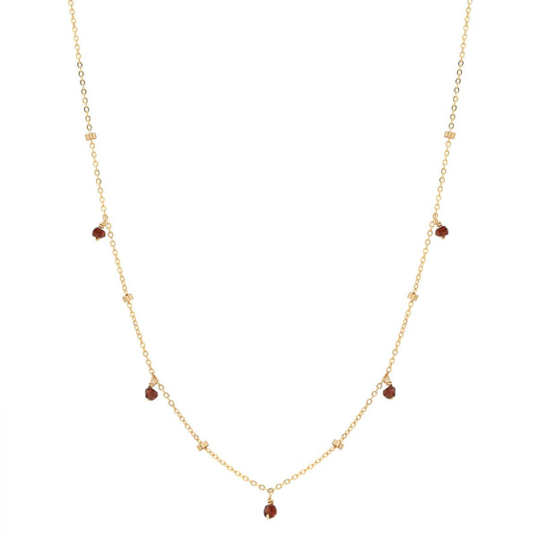 TINY GARNET STONE DROP BEADED NECKLACE - - Necklaces - Ofina