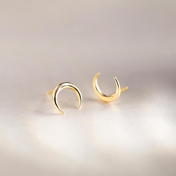 10k Solid Gold Crescent Horn Studs - - Earrings - Ofina