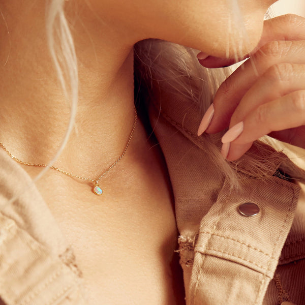 Circle Opal Necklace - - Necklaces - Ofina