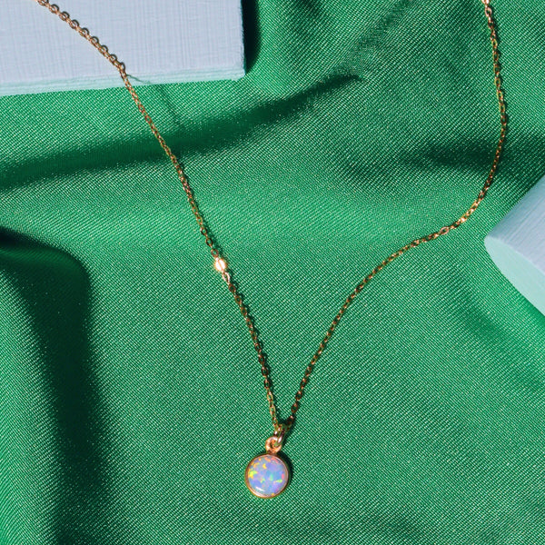 Circle Opal Necklace - - Necklaces - Ofina
