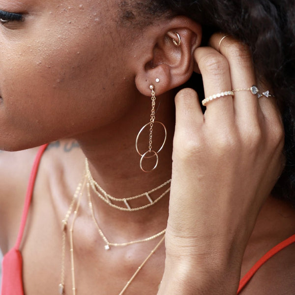 Duo Chain Hoop Studs - - Earrings - Ofina