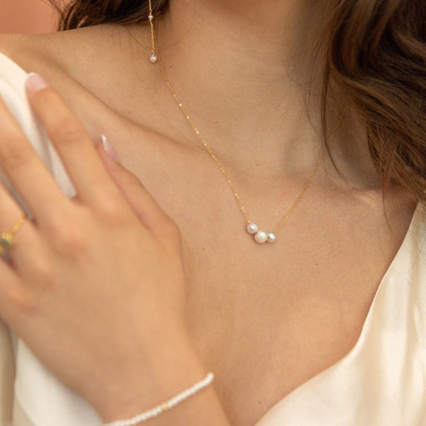 Triple Pearl Necklace - - Necklaces - Ofina