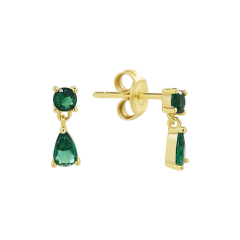 Emerald CZ Dangle Teardrop Studs - - Earrings - Ofina