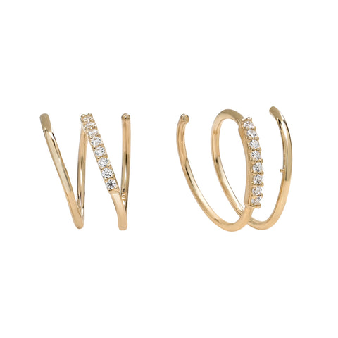 10k Solid Gold CZ Twisted Bar Earring - - Earrings - Ofina