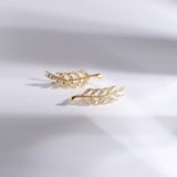 10K Solid Gold CZ Leaf Crawlers - - Earrings - Ofina