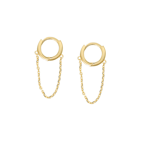 10k Solid Gold Huggie Dangle Chain - Small - Sold Individually / Yellow Gold - Earrings - Ofina