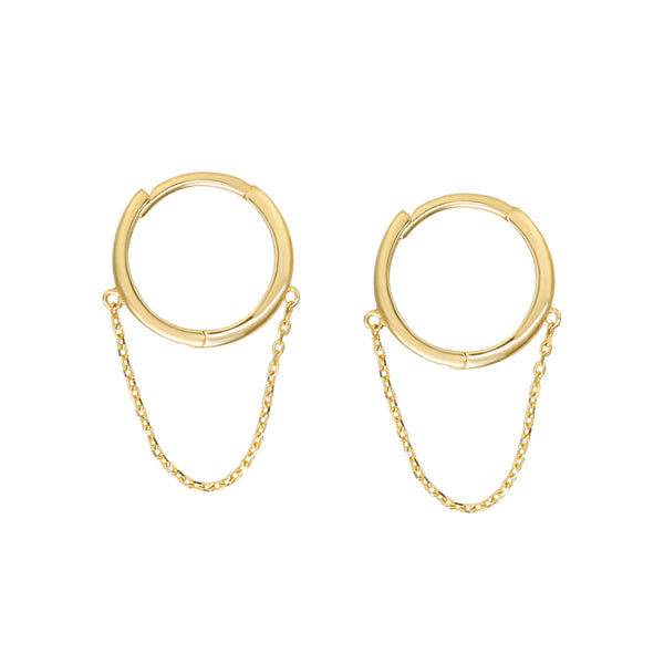 10k Solid Gold Huggie Dangle Chain - Large - Sold Individually / Yellow Gold - Earrings - Ofina