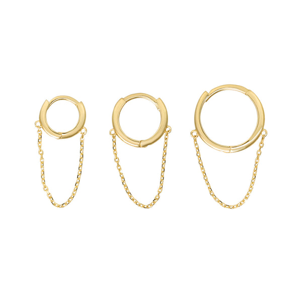 10k Solid Gold Huggie Dangle Chain - - Earrings - Ofina