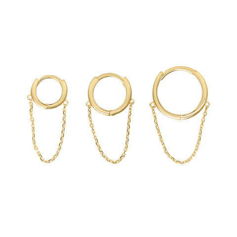 10k Solid Gold Huggie Dangle Chain - - Earrings - Ofina