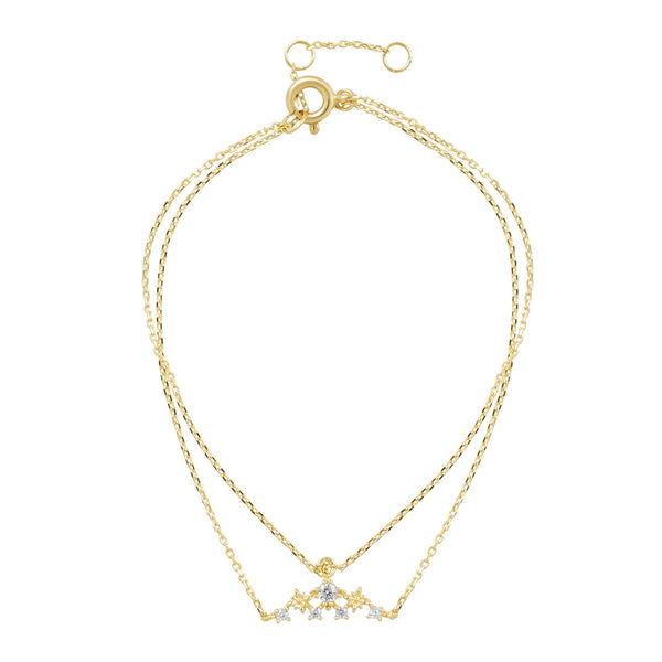 10k Solid Gold Double Chain CZ Cluster Bracelet - - Bracelets - Ofina
