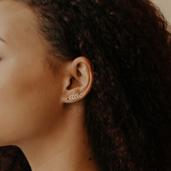 10K Solid Gold CZ Leaf Crawlers - - Earrings - Ofina