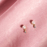10k Solid Gold Pearl w/ Hanging CZ Studs - - Earrings - Ofina