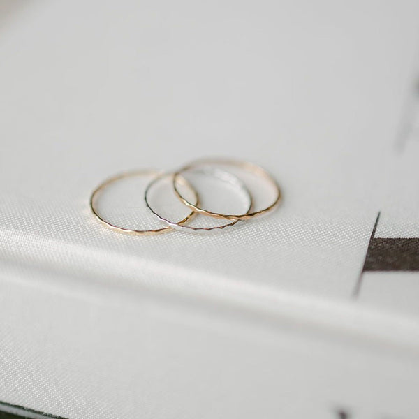 14k Solid Gold Matte Thin Hammered Ring - - Rings - Ofina