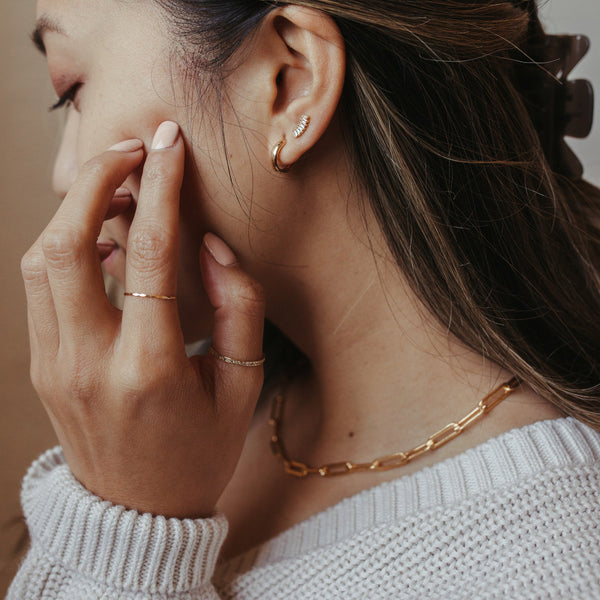 14k Solid Gold Matte Thin Hammered Ring - - Rings - Ofina