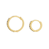 10k Solid Gold Black CZ Huggies - - Earrings - Ofina