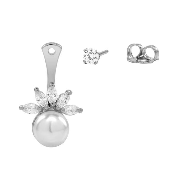 CZ/ Pearl Ear Jacket Earrings - - Earrings - Ofina