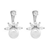 CZ/ Pearl Ear Jacket Earrings - Silver - Earrings - Ofina