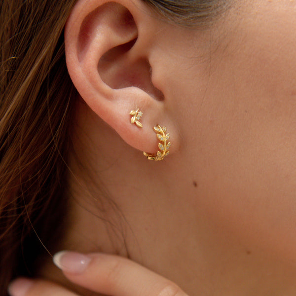 CZ Leaves Huggie - - Earrings - Ofina