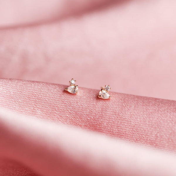 10k Solid Gold Tiny Round/Teardrop CZ Studs - - Earrings - Ofina