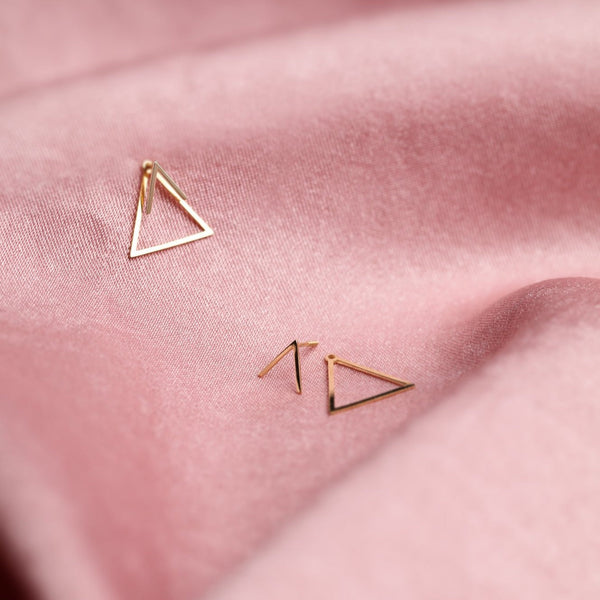SALE - 10k Solid Gold Chevron Triangle Ear Jacket Studs - - Earrings - Ofina