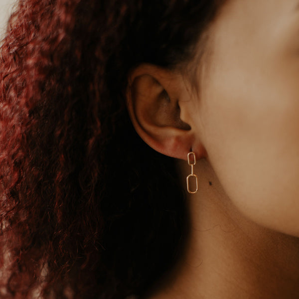 10K Solid Gold Paperclip Drop Studs - - Earrings - Ofina