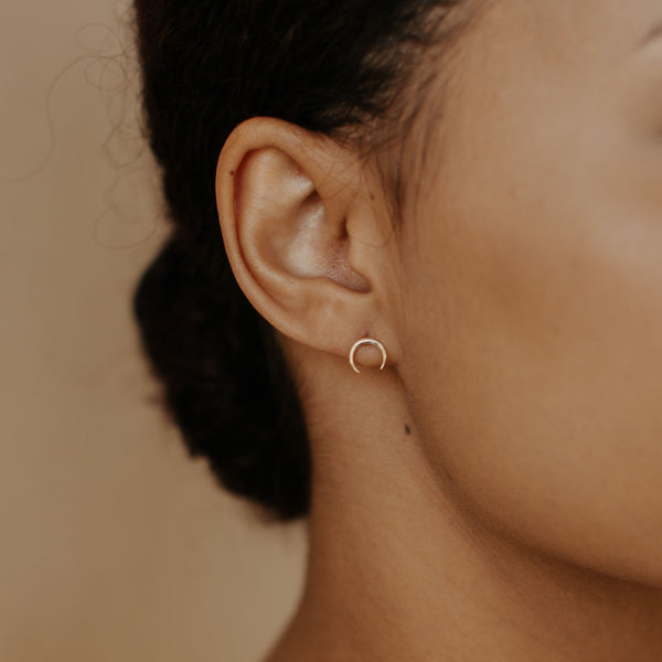 10k Solid Gold Crescent Horn Studs - - Earrings - Ofina