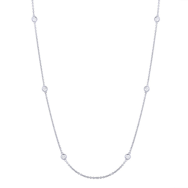 14k Diamond Bezel Chain Necklace - White Gold - Necklaces - Ofina