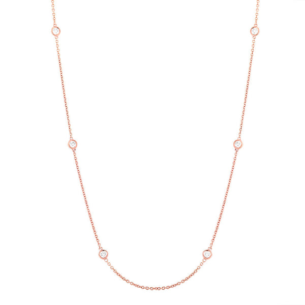 14k Diamond Bezel Chain Necklace - Rose Gold - Necklaces - Ofina