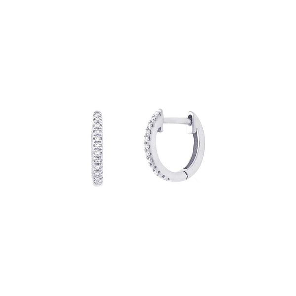 14k Diamond Huggie Hoop Earrings - White Gold - Earrings - Ofina