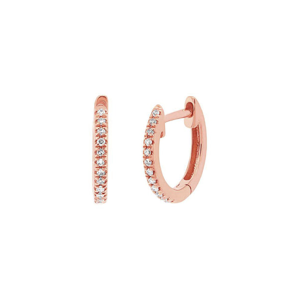 14k Diamond Huggie Hoop Earrings - Rose Gold - Earrings - Ofina