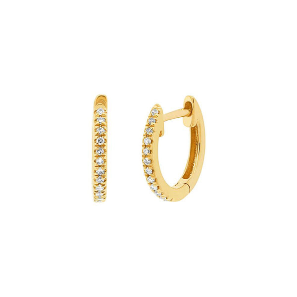 14k Diamond Huggie Hoop Earrings - Yellow Gold - Earrings - Ofina